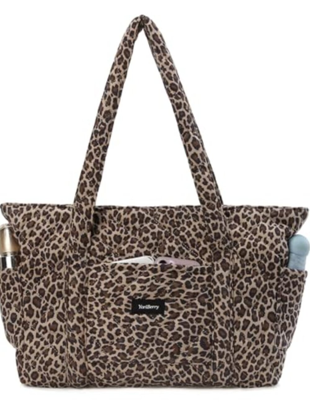 Quilted Tote Bag Nylon Shoulder Bag Zip Wet Pocket